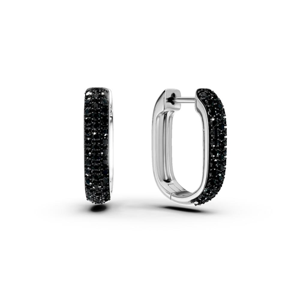 Cercei hoop din aur alb cu diamante negre de 0.6ct