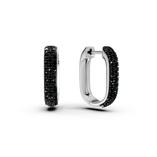 Cercei hoop din aur alb cu diamante negre de 0.6ct