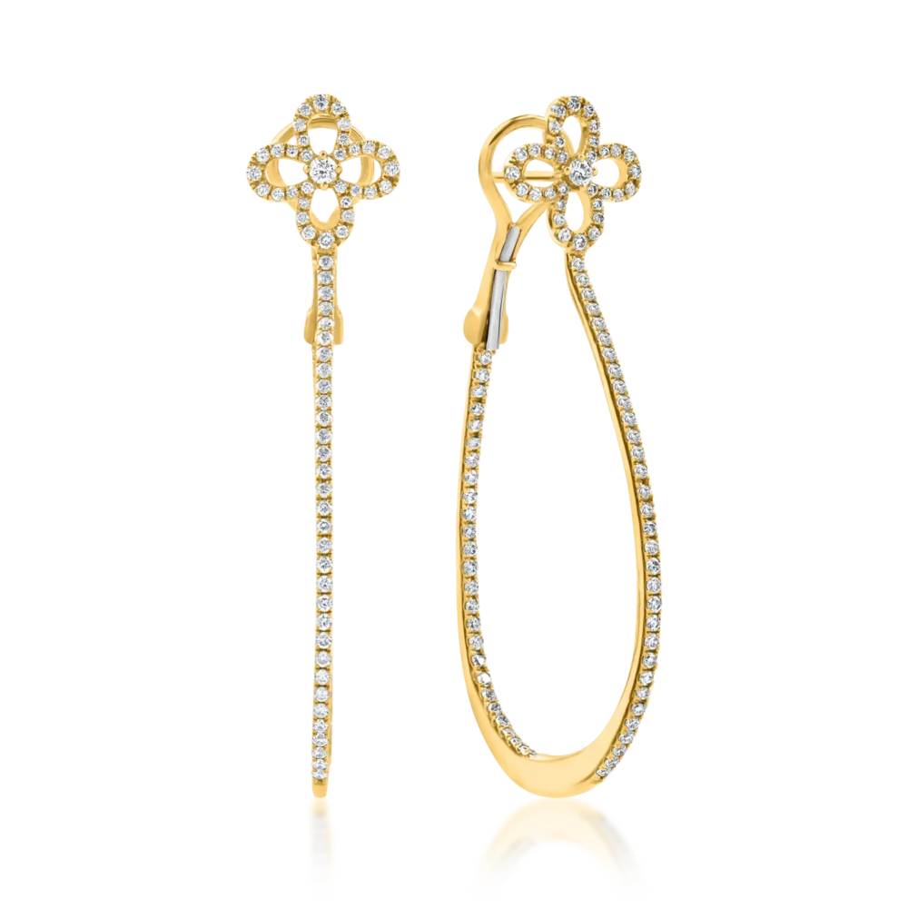 Cercei hoop din aur galben cu diamante de 0.8ct