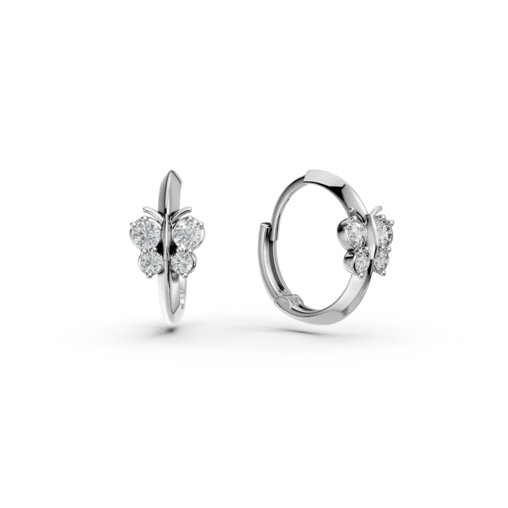 Cercei hoops fluturasi din aur alb cu zirconia