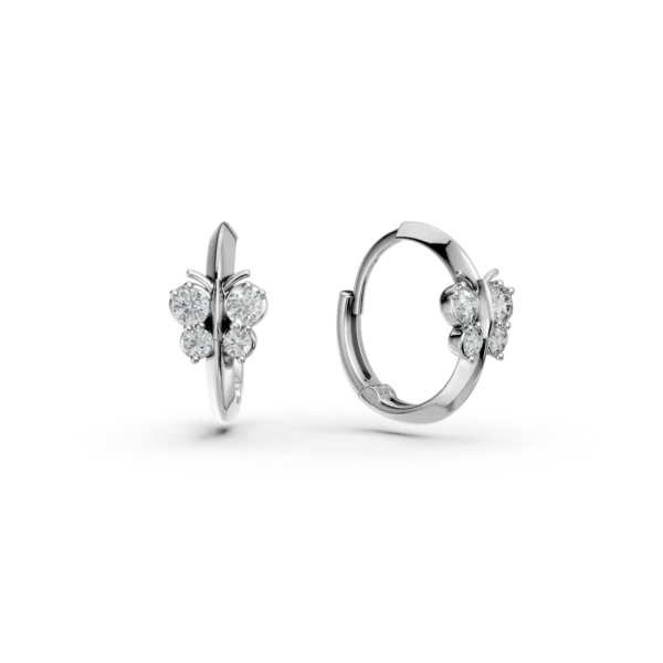 Cercei hoops fluturasi din aur alb cu zirconia