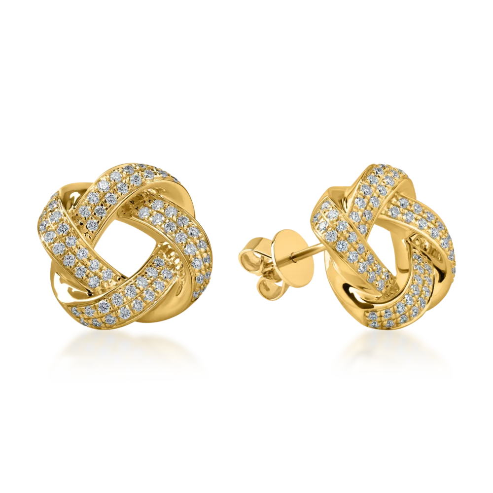 Cercei impletiti din aur galben cu diamante de 0.6ct