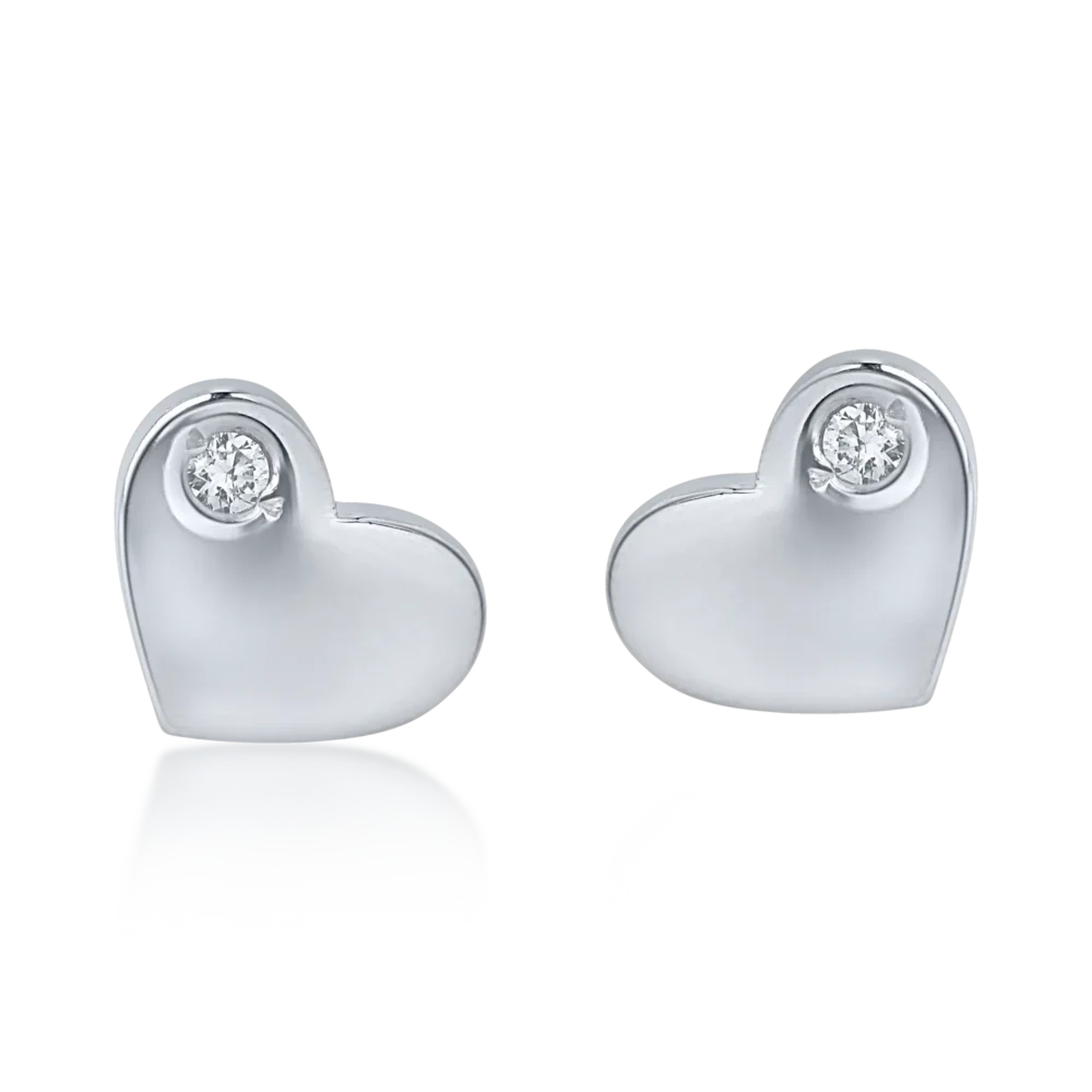Cercei inima din aur alb cu diamante de 0.01ct - imagine 2