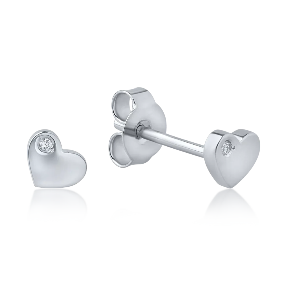 Cercei inima din aur alb cu diamante de 0.01ct