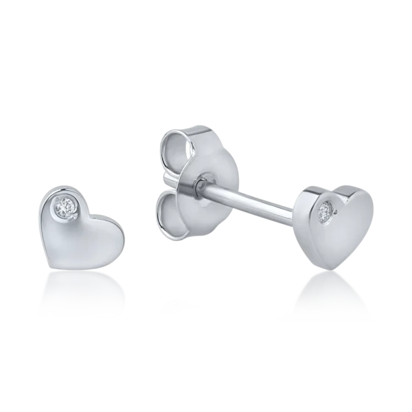 Cercei inima din aur alb cu diamante de 0.01ct