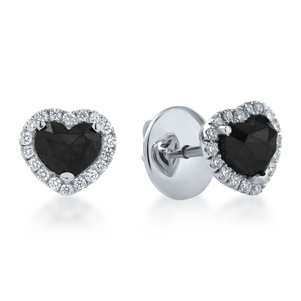 Cercei inima din aur alb cu diamante negre rose de 1.42ct si diamante incolore de 0.22ct