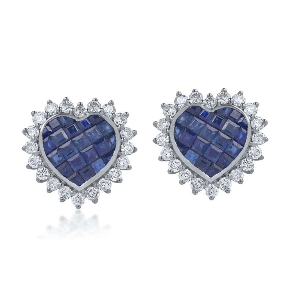 Cercei inima din aur alb cu safire square de 2.56ct si diamante de 1.15ct - imagine 2