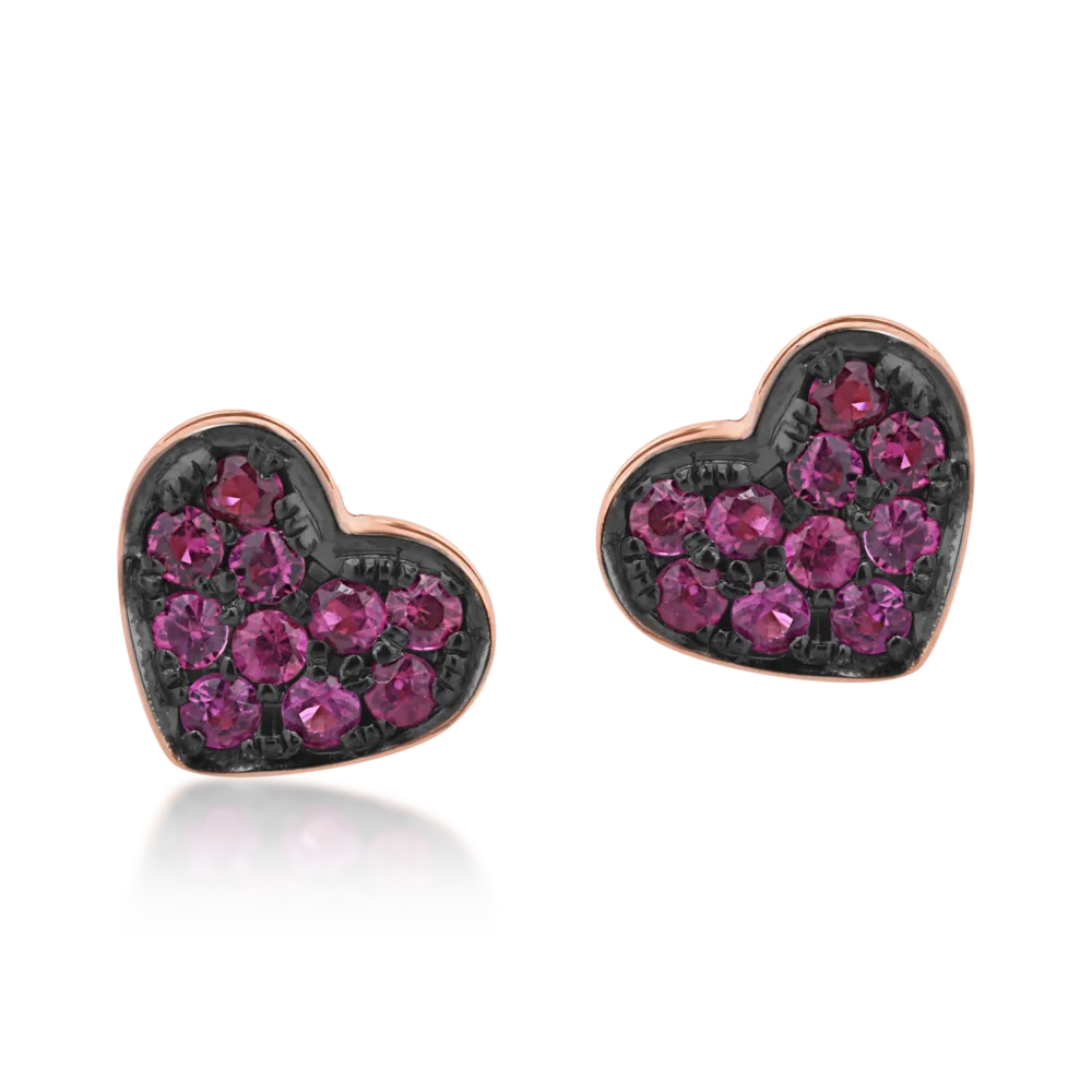 Cercei inima din aur roz cu rubine de 0.24ct - imagine 2