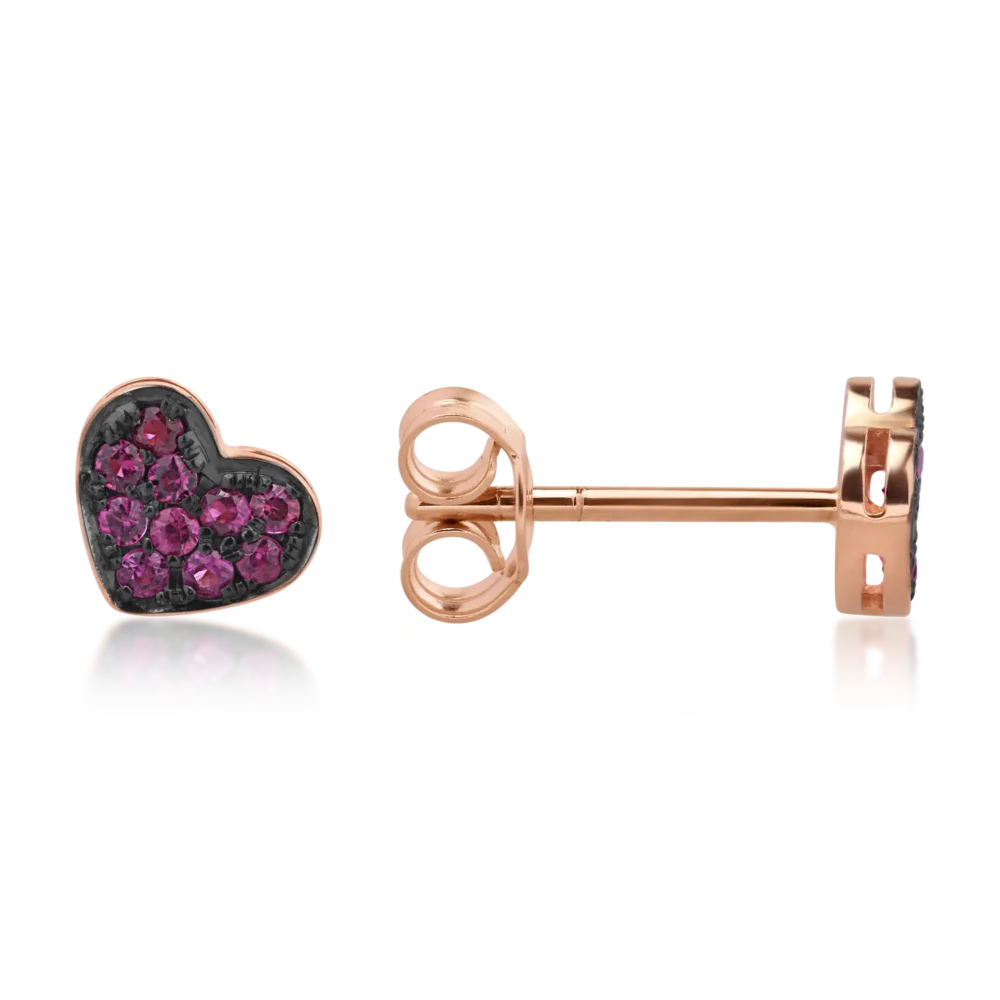 Cercei inima din aur roz cu rubine de 0.24ct - imagine 3