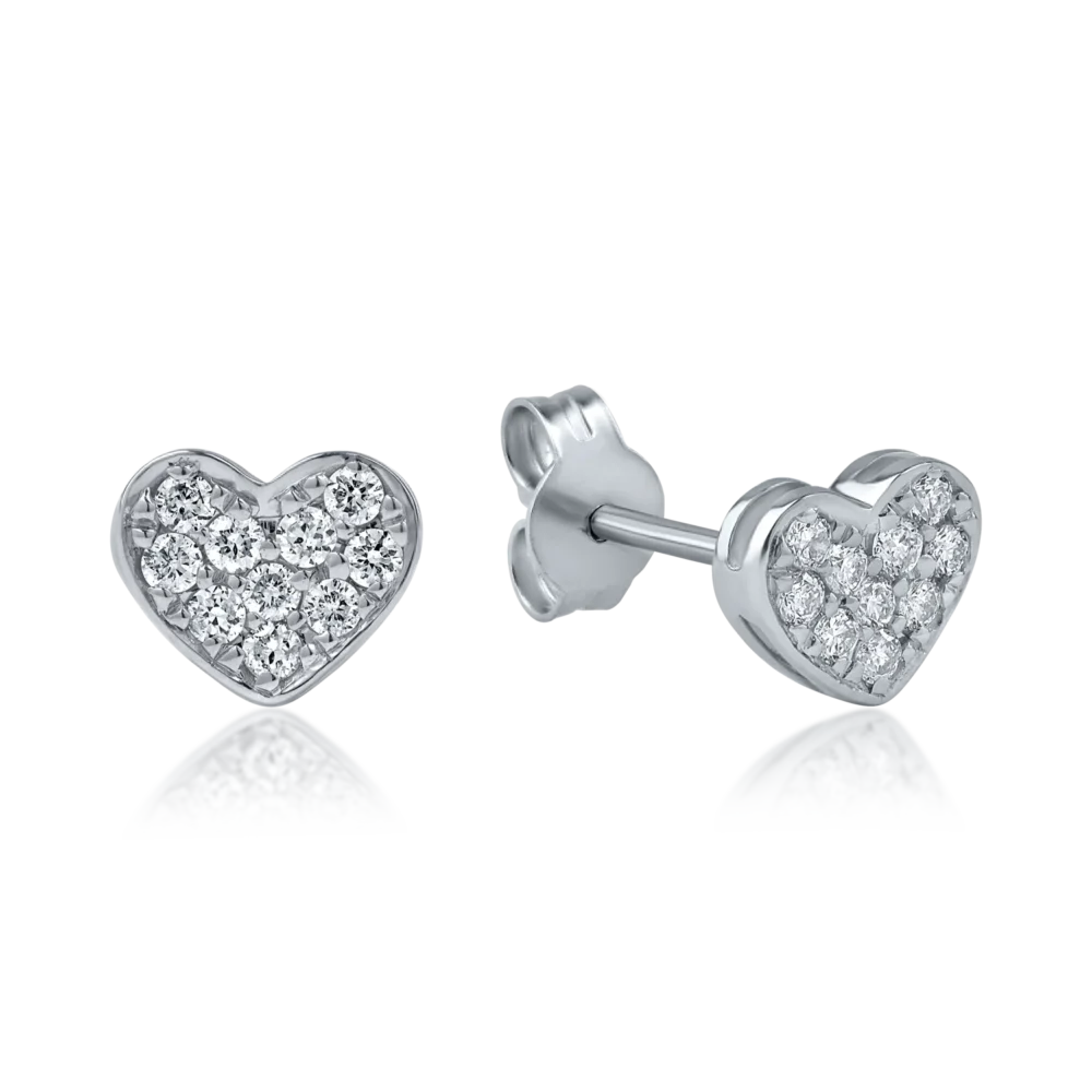 Cercei inimi din aur alb cu diamante de 0.22ct