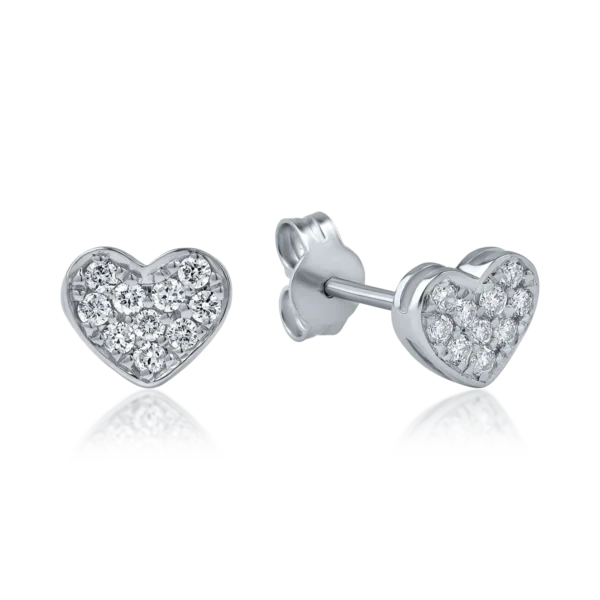 Cercei inimi din aur alb cu diamante de 0.22ct