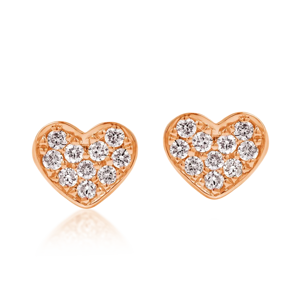 Cercei inimi din aur roz cu diamante de 0.22ct - imagine 2