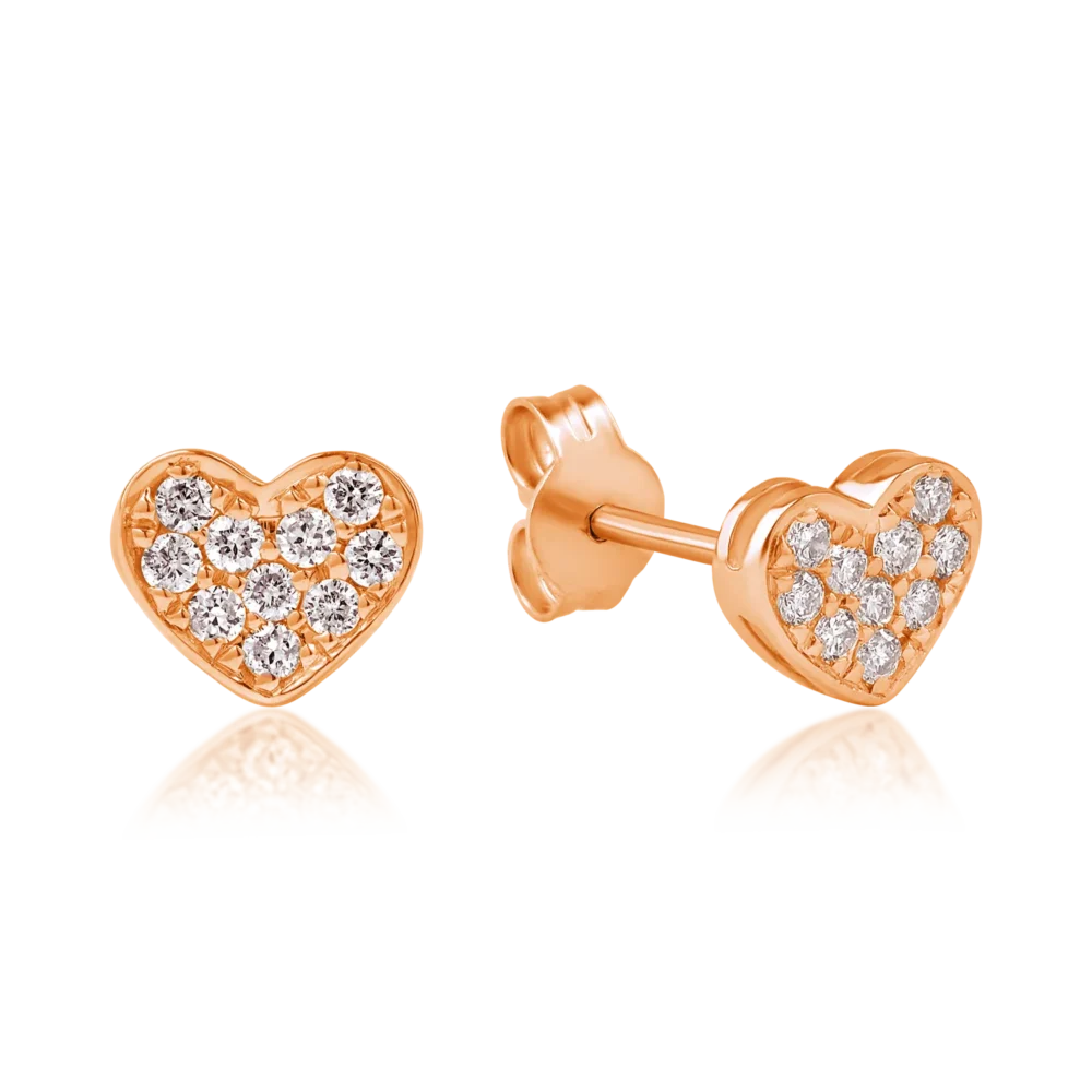 Cercei inimi din aur roz cu diamante de 0.22ct