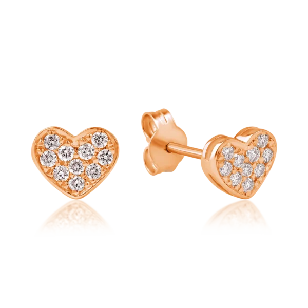 Cercei inimi din aur roz cu diamante de 0.22ct
