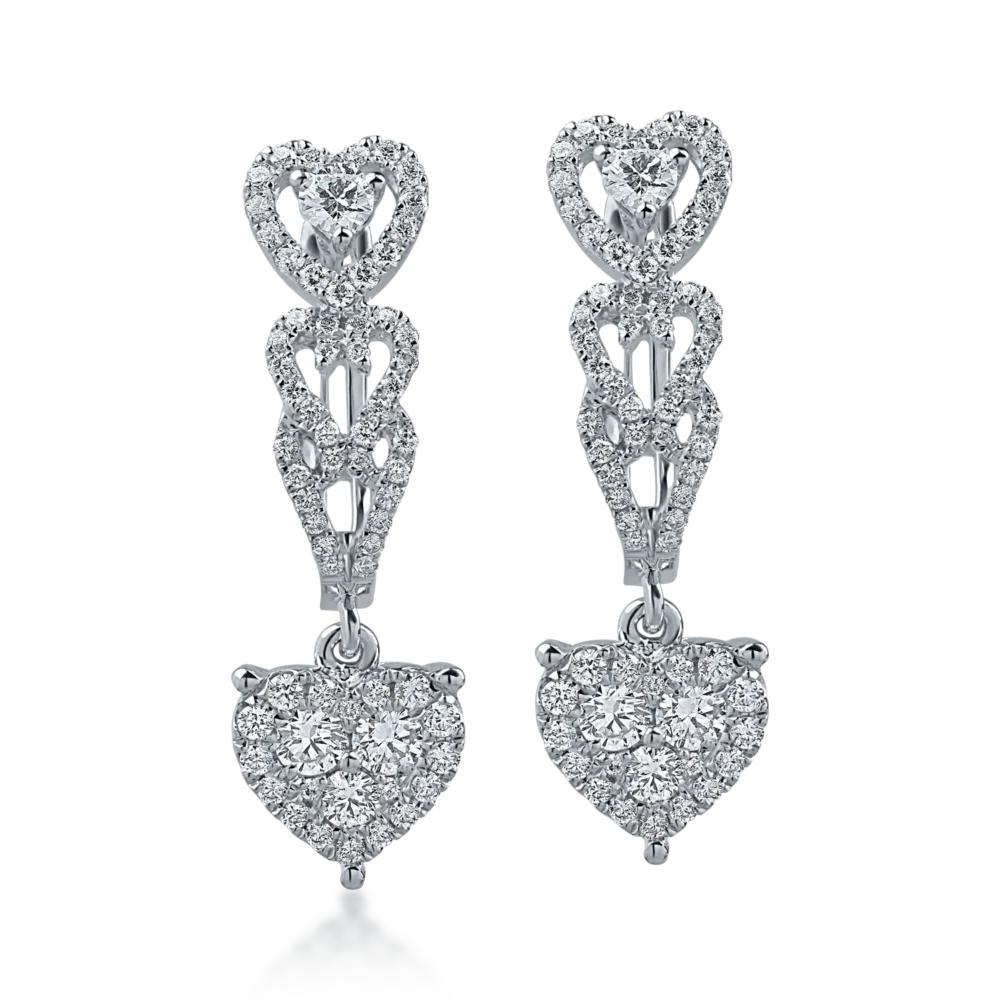 Cercei inimioare din aur alb cu diamante de 0.6ct