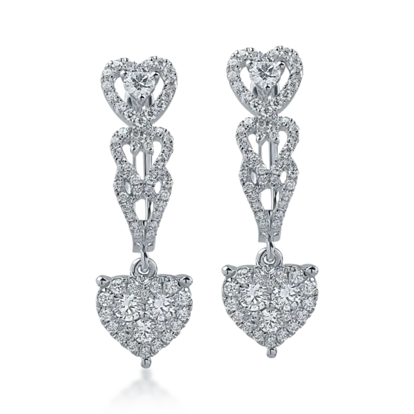 Cercei inimioare din aur alb cu diamante de 0.6ct