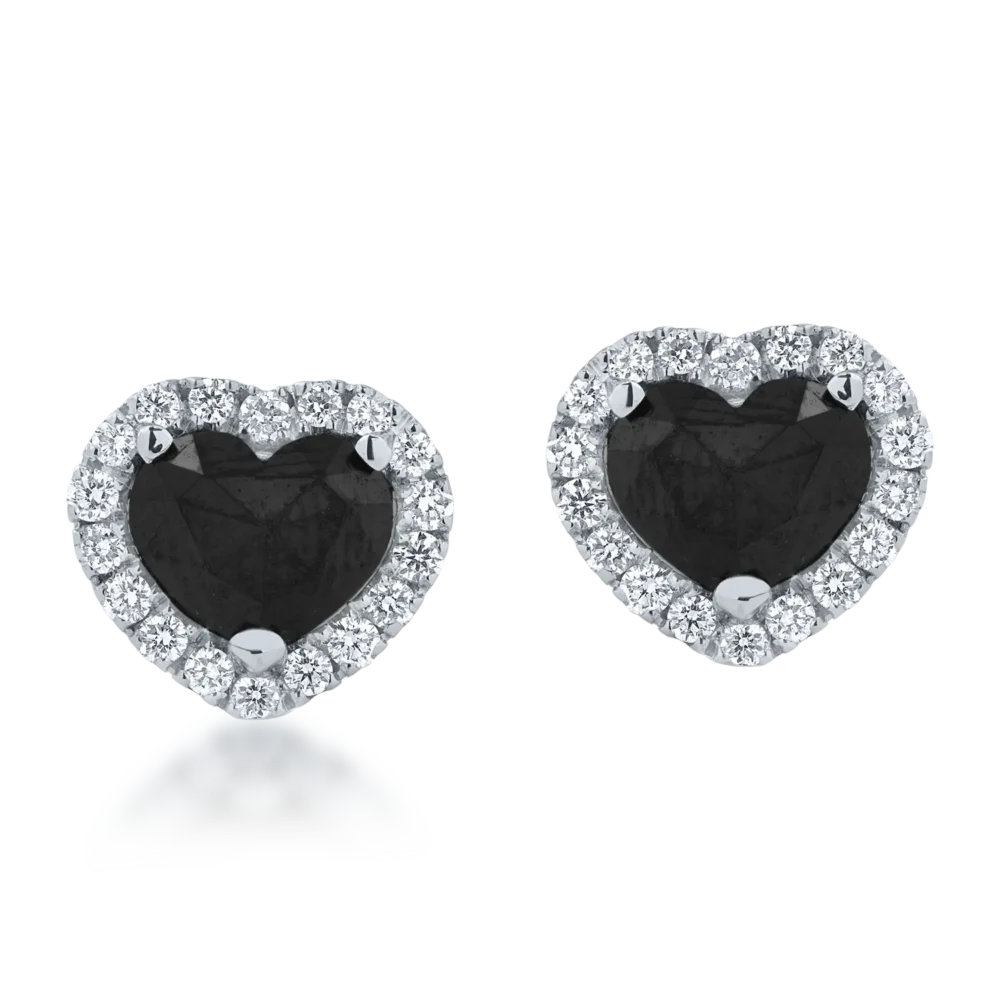 Cercei inimioare din aur alb cu diamante negre rose de 1.26ct si diamante incolore de 0.22ct - imagine 2