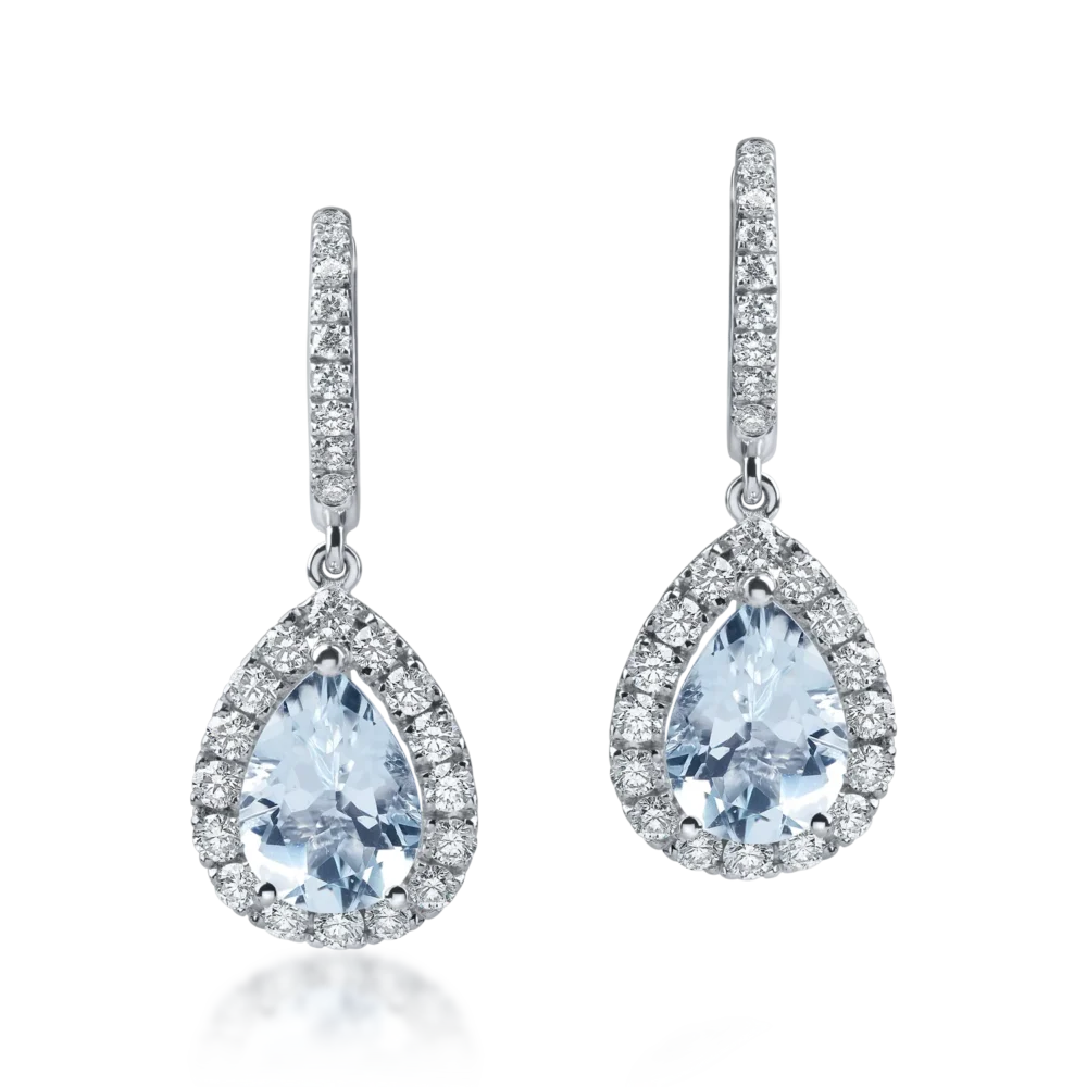 Cercei lacrima din aur alb cu acvamarine pear de 3.3ct si diamante de 1ct - imagine 2