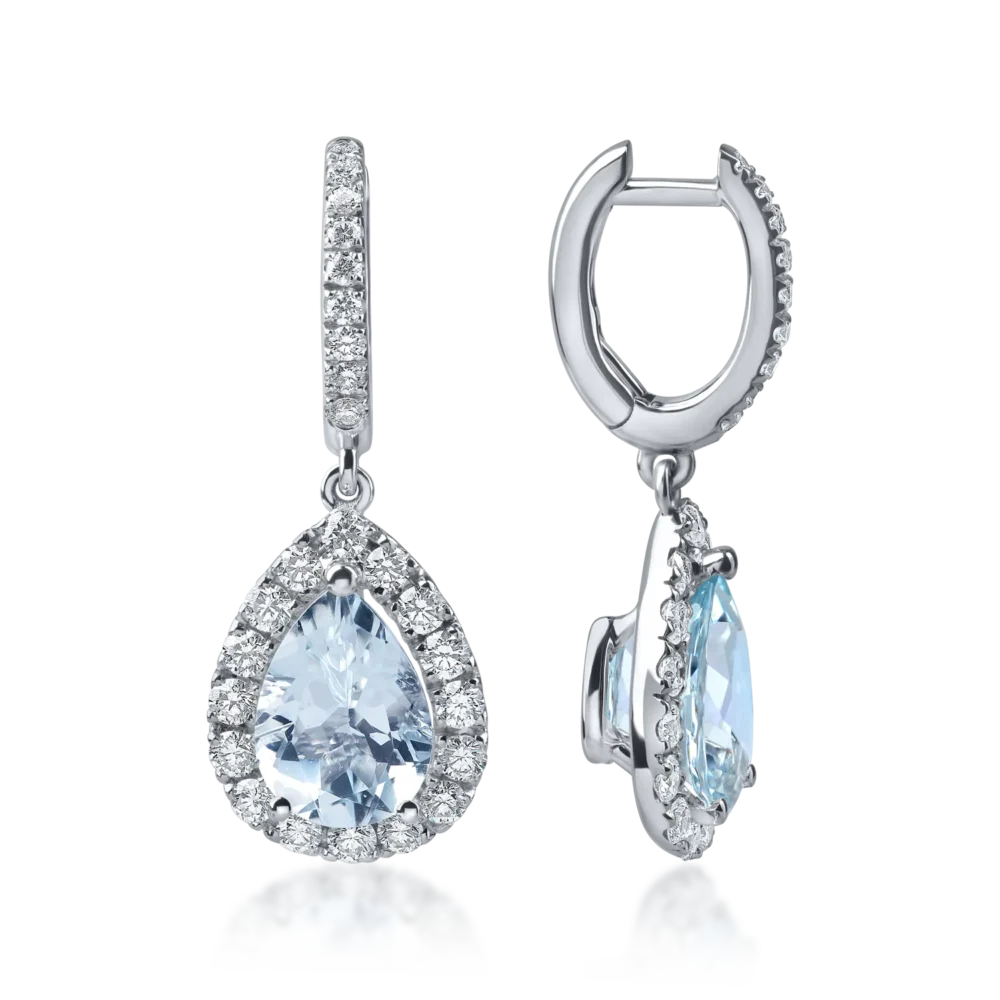 Cercei lacrima din aur alb cu acvamarine pear de 3.3ct si diamante de 1ct - imagine 3