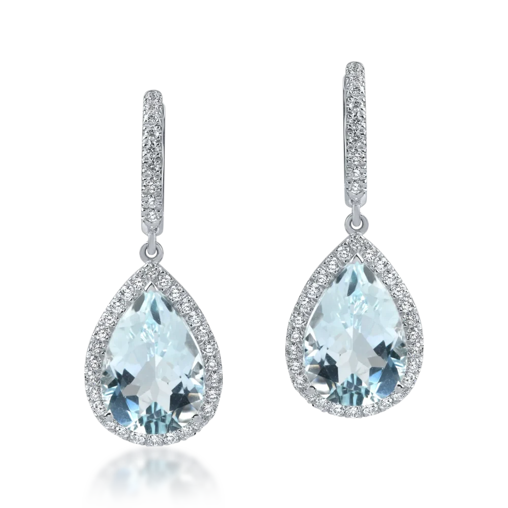 Cercei lacrima din aur alb cu acvamarine octogonale de 6.7ct si diamante de 0.6ct - imagine 2