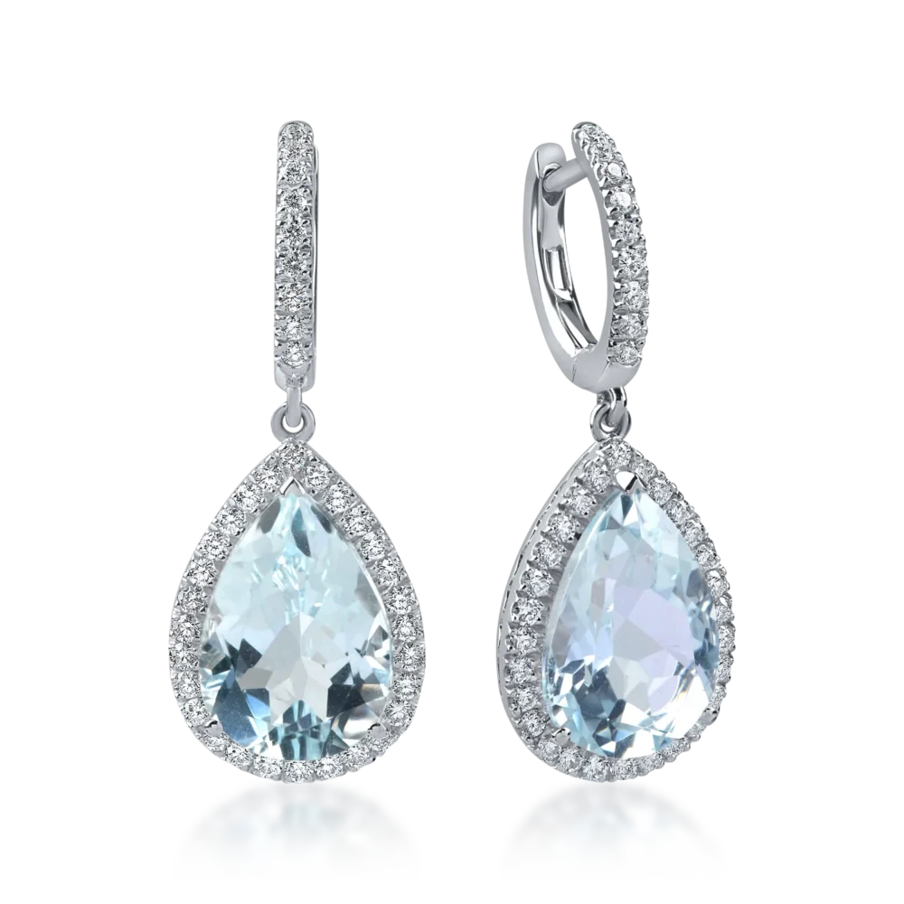 Cercei lacrima din aur alb cu acvamarine octogonale de 6.7ct si diamante de 0.6ct