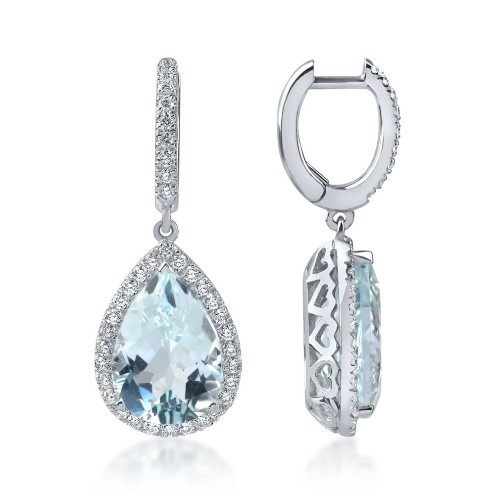 Cercei lacrima din aur alb cu acvamarine octogonale de 6.7ct si diamante de 0.6ct - imagine 3
