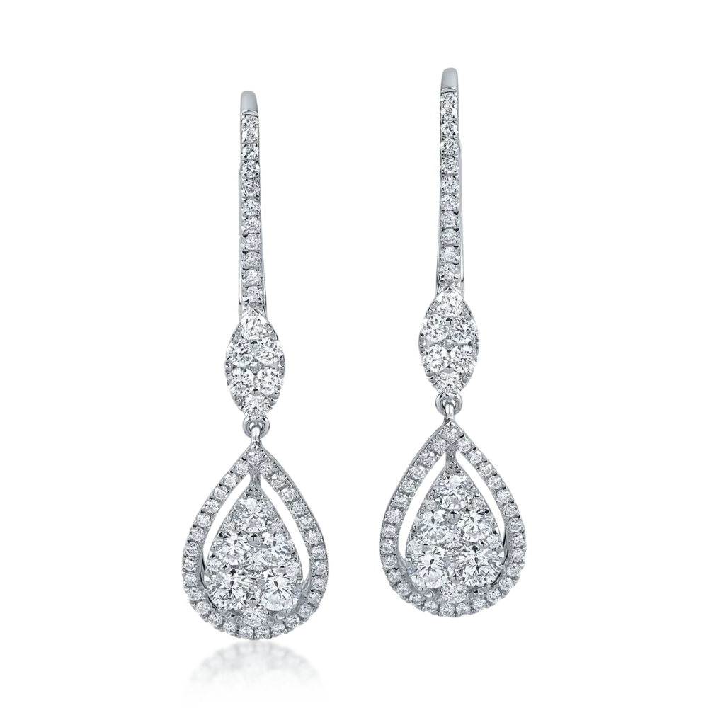 Cercei lacrima din aur alb cu diamante de 1.3ct - imagine 2