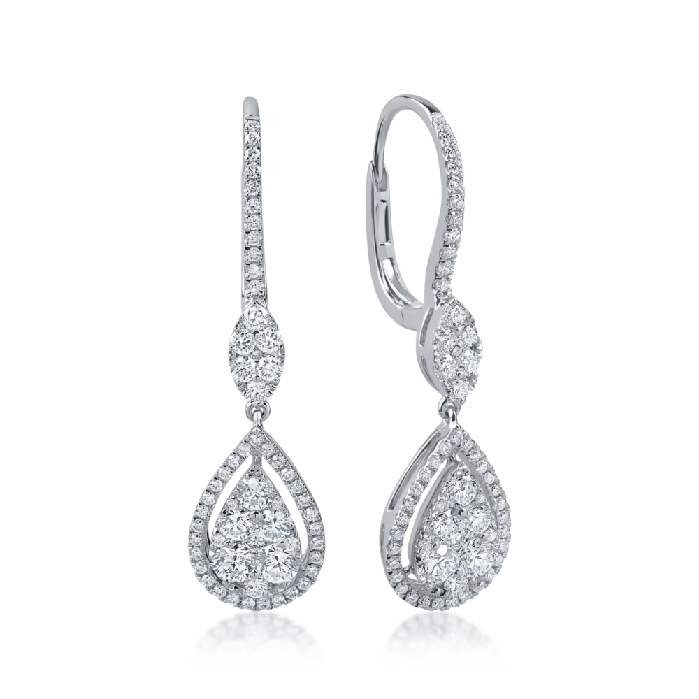 Cercei lacrima din aur alb cu diamante de 1.3ct