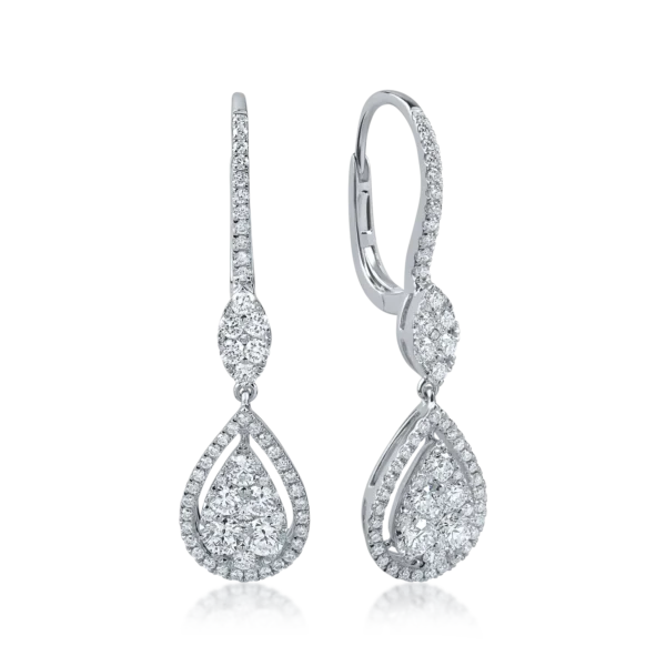 Cercei lacrima din aur alb cu diamante de 1.3ct