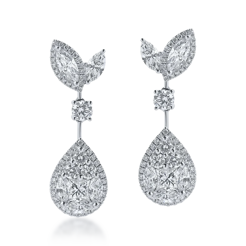 Cercei lacrima din aur alb cu diamante de 3.4ct - imagine 2