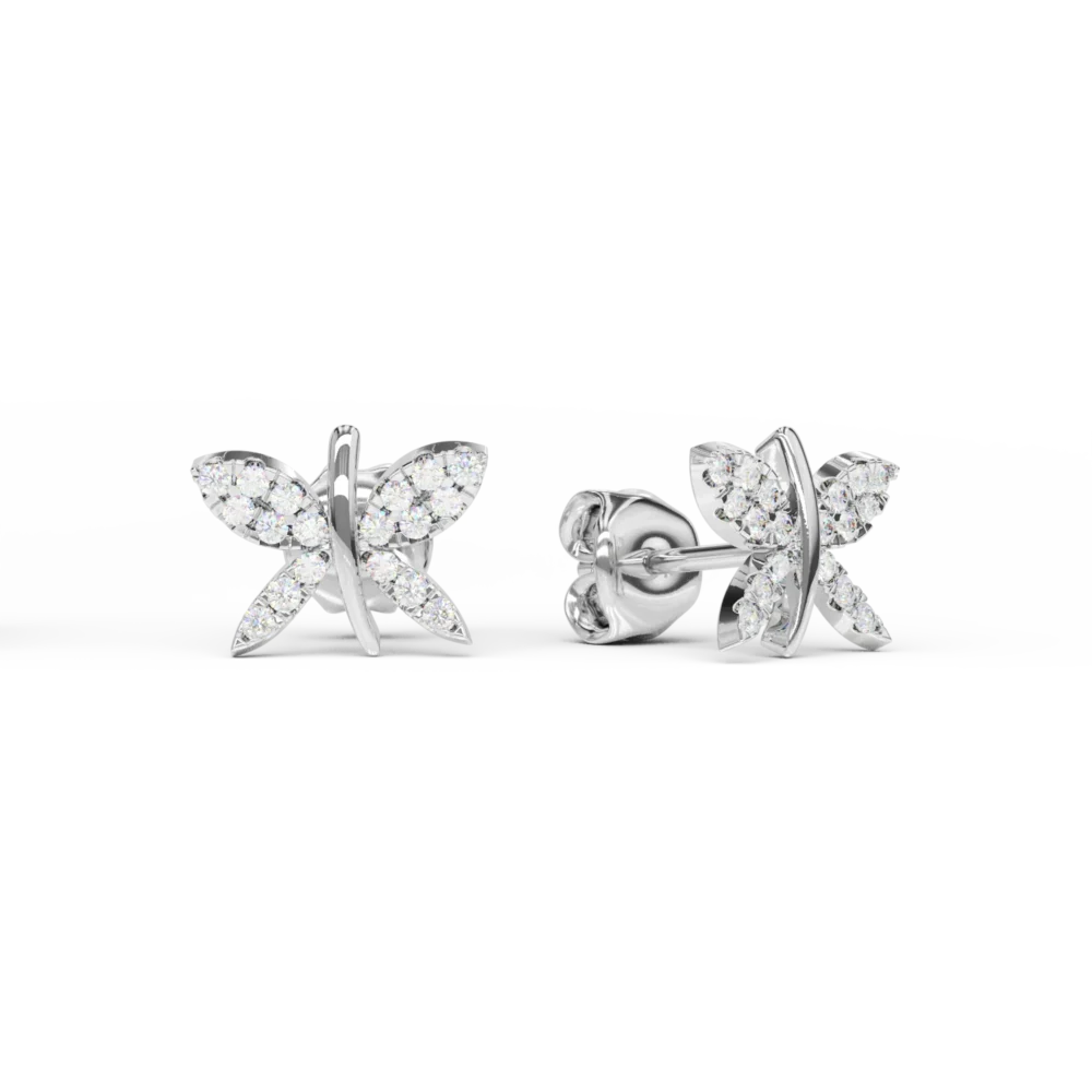 Cercei libelula din aur alb cu diamante de 0.24ct