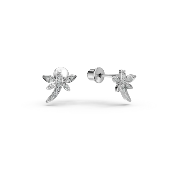 Cercei libelule din aur alb cu diamante de 0.05ct pentru copii