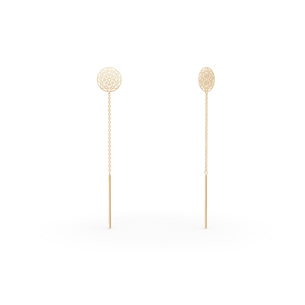 Cercei lungi cu banuti din aur galben