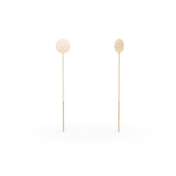 Cercei lungi cu banuti din aur galben