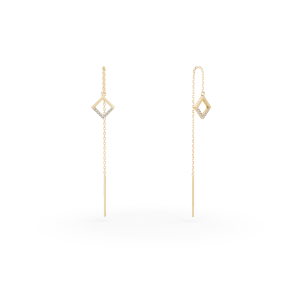 Cercei lungi cu detalii geometrice din aur galben cu diamante de 0.05ct