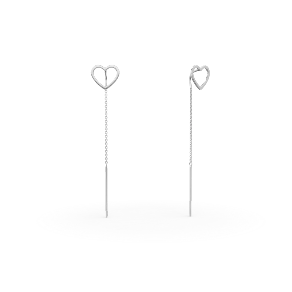 Cercei lungi cu inima din aur alb