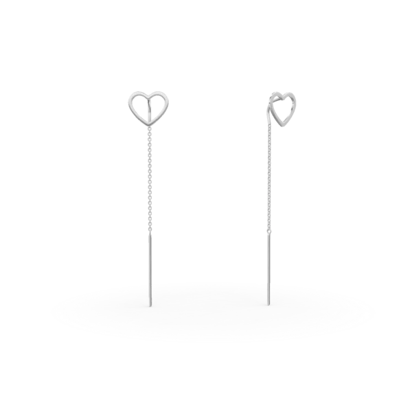 Cercei lungi cu inima din aur alb