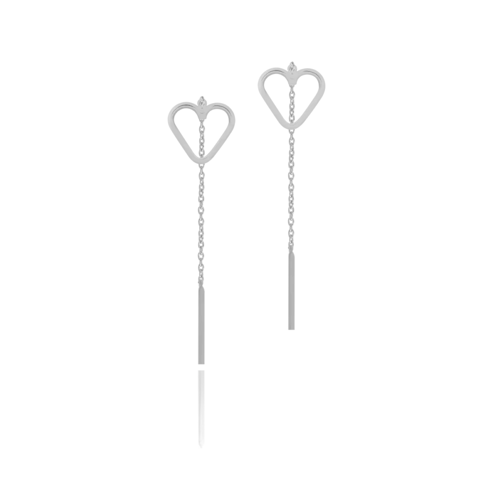 Cercei lungi cu inima din aur alb - imagine 2