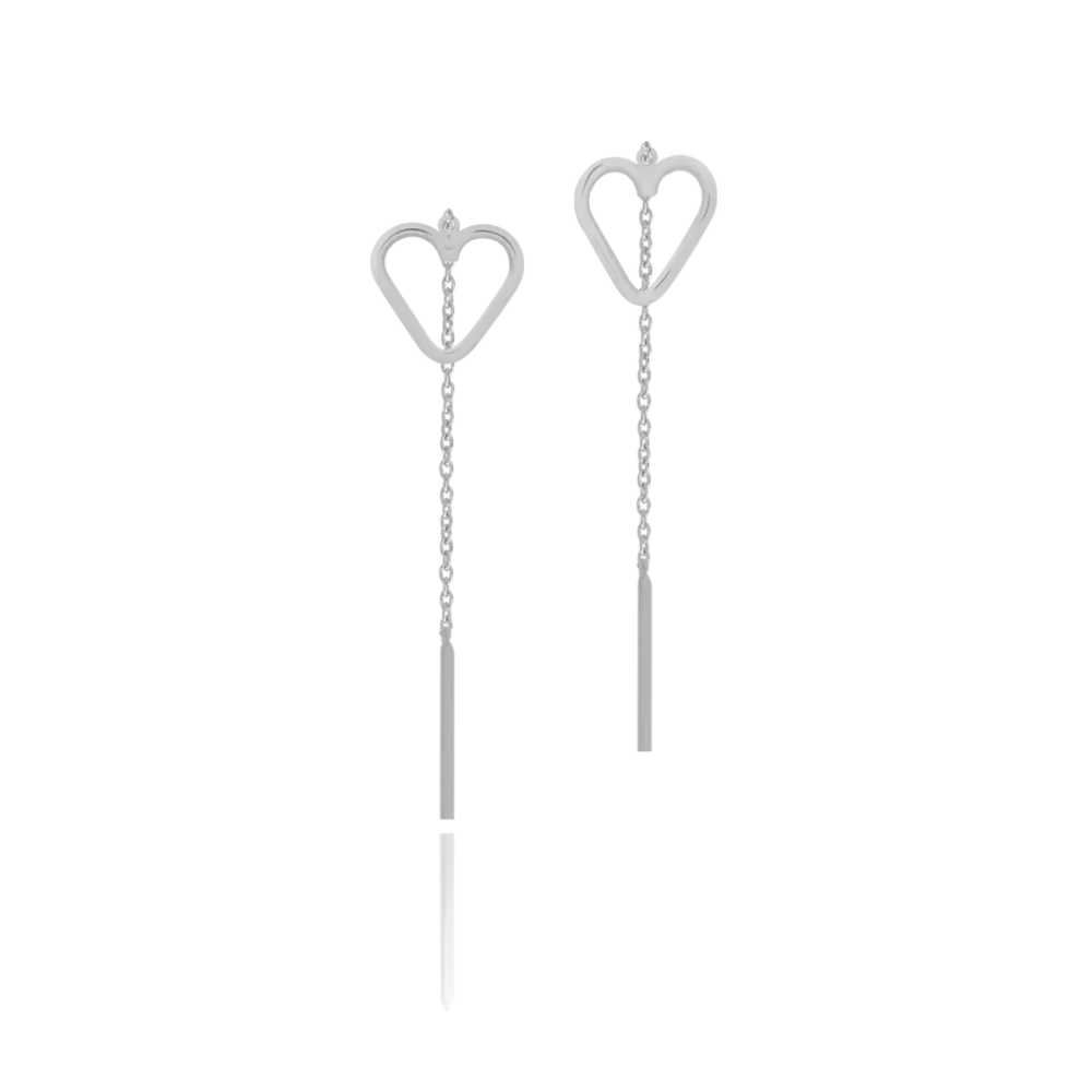 Cercei lungi cu inima din aur alb