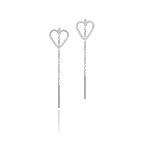 Cercei lungi cu inima din aur alb
