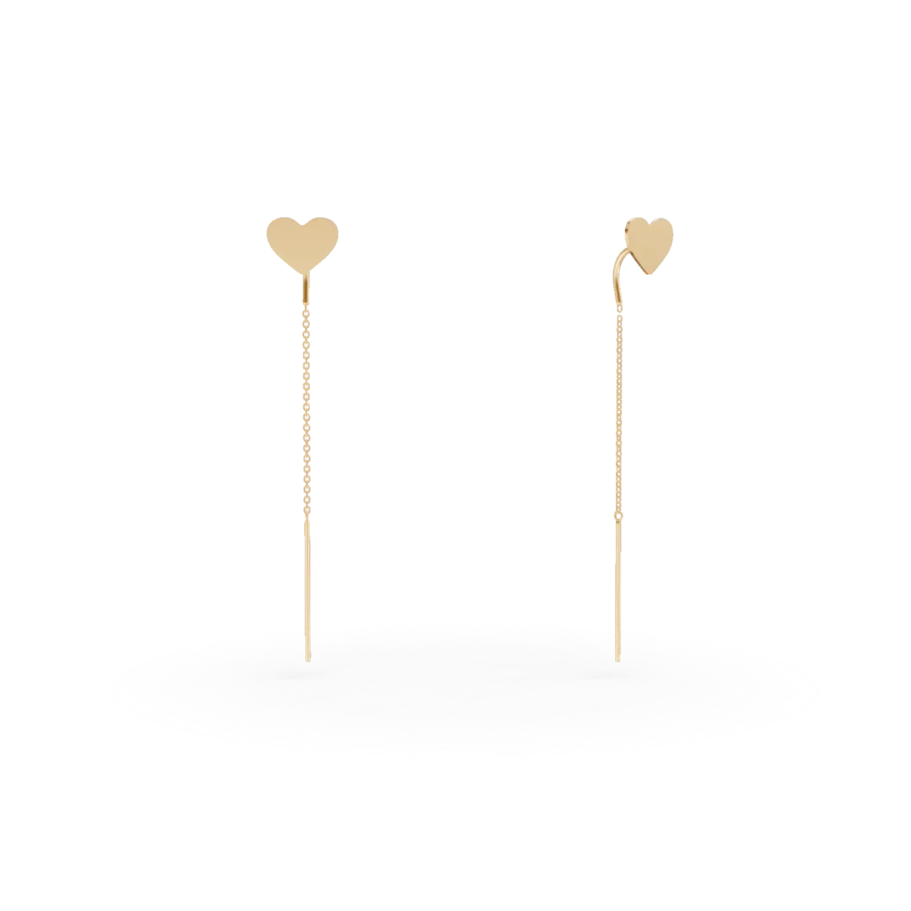 Cercei lungi cu inima din aur galben