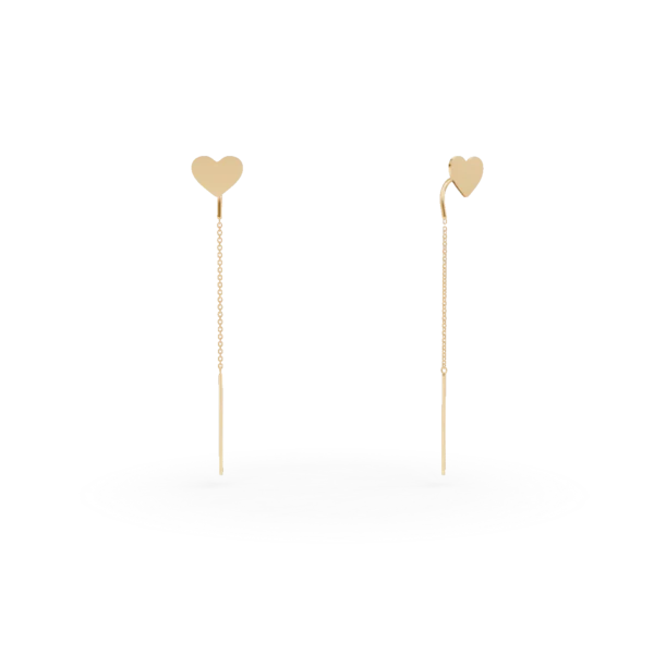 Cercei lungi cu inima din aur galben