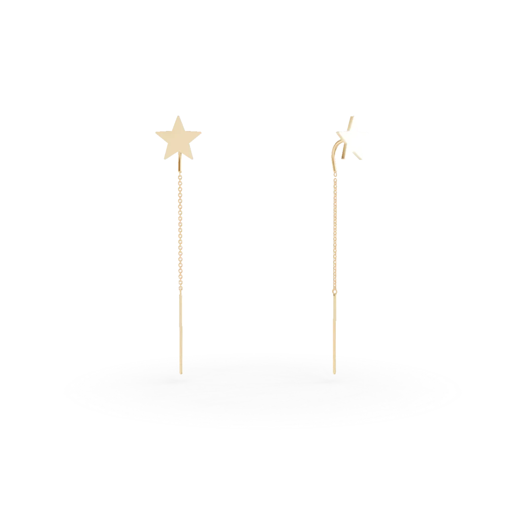 Cercei lungi cu stea din aur galben