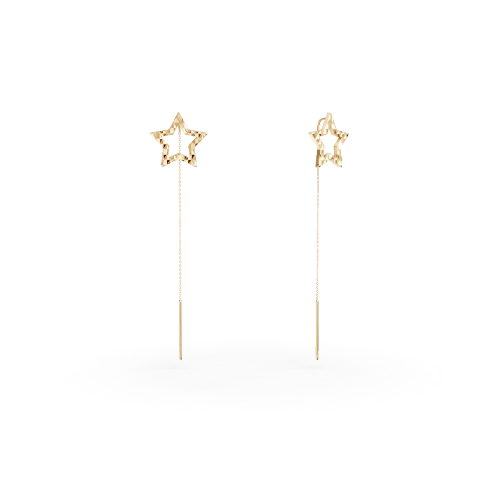 Cercei lungi cu stelute din aur galben