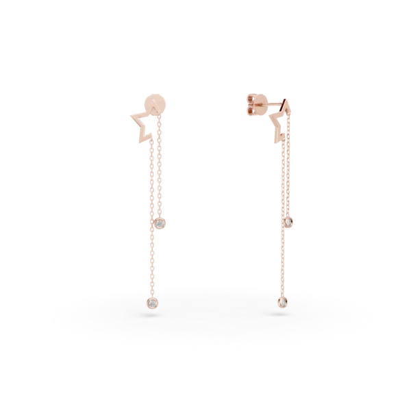 Cercei lungi cu stelute din aur roz cu diamante de 0.07ct