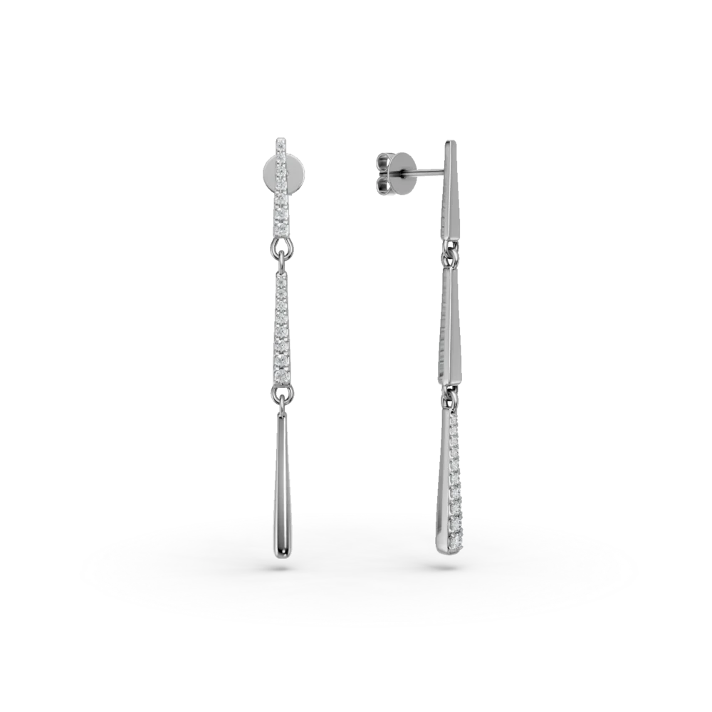 Cercei lungi din aur alb cu diamante de 0.06ct