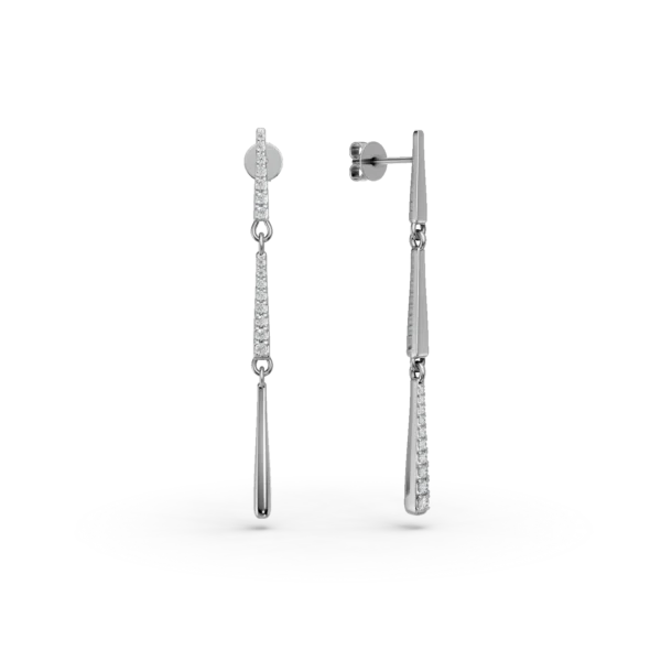 Cercei lungi din aur alb cu diamante de 0.06ct