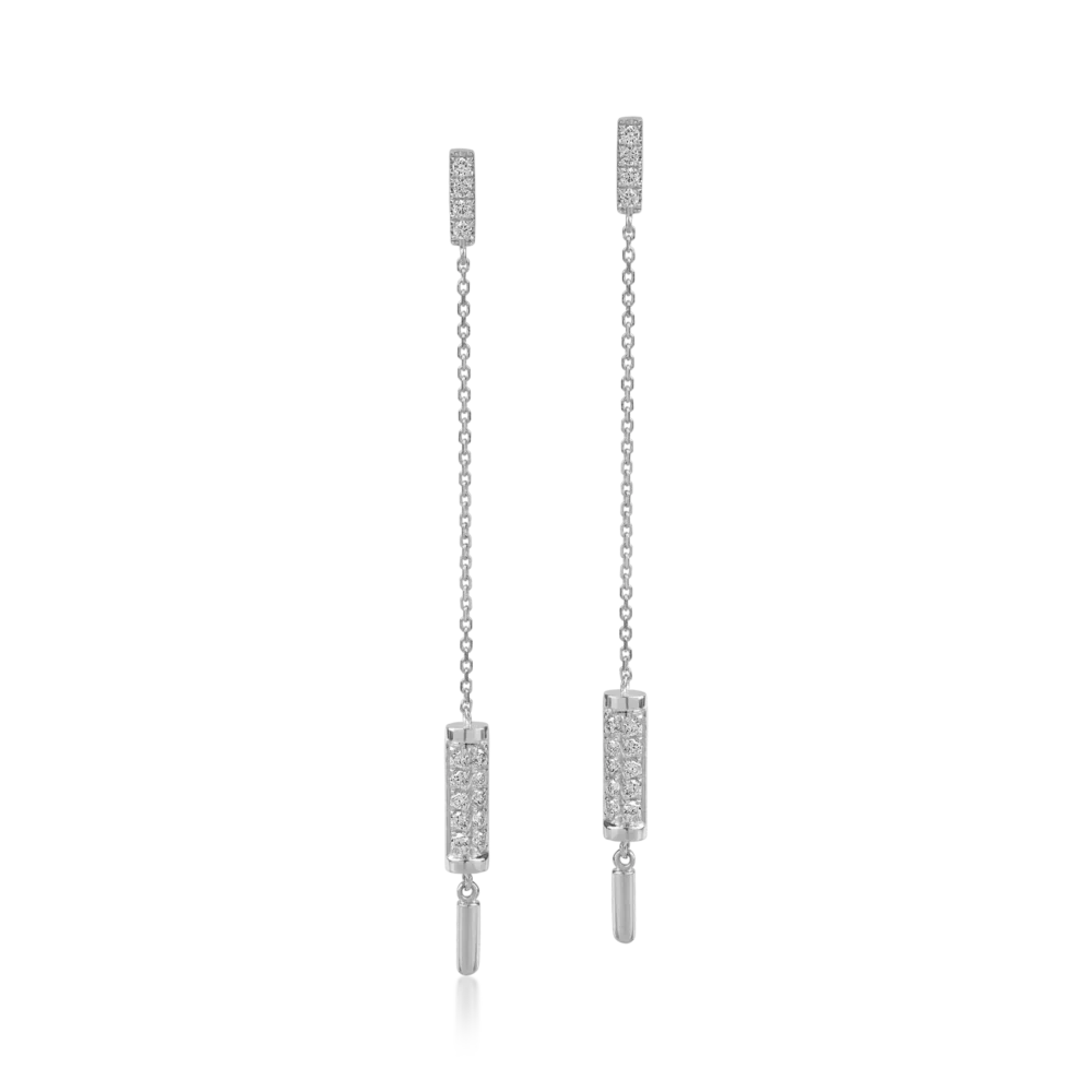 Cercei lungi din aur alb cu diamante de 0.2ct - imagine 2