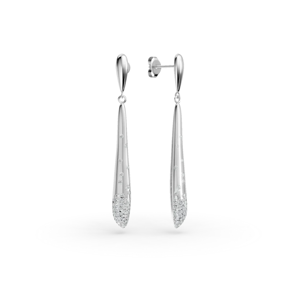 Cercei lungi din aur alb cu diamante de 0.5ct