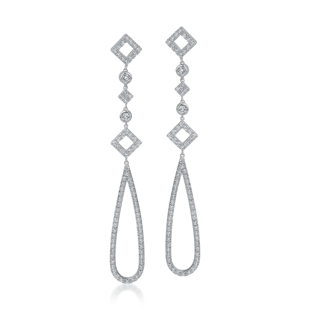 Cercei lungi din aur alb cu diamante de 0.9ct - imagine 2